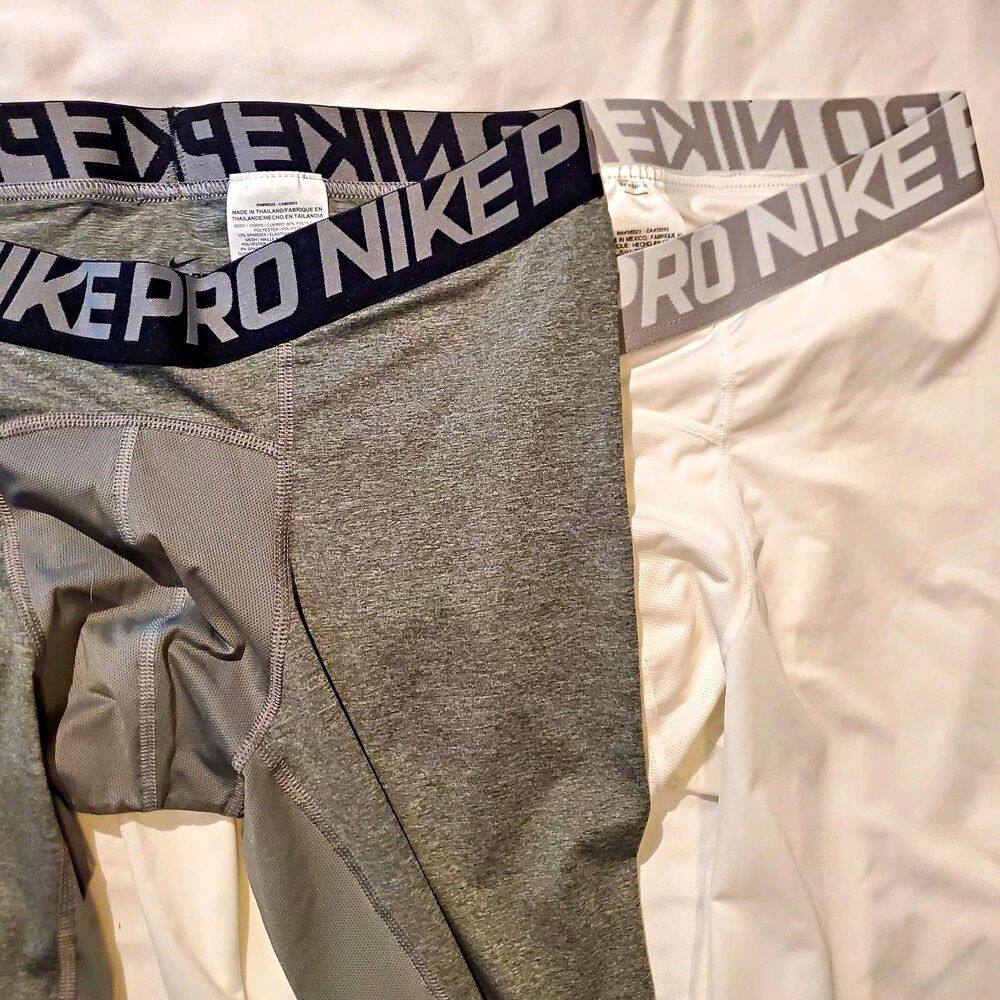 Lot of 2 Nike Pro Dri-FIT Compression Tights / Pants - Gray and White - Sz XL